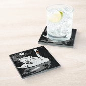 Victoriaans houtsnede Boerderij Dierlijke zwanen Glazen Onderzetter (Schuin)