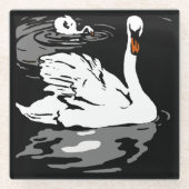 Victoriaans houtsnede Boerderij Dierlijke zwanen Glazen Onderzetter (Voorkant)