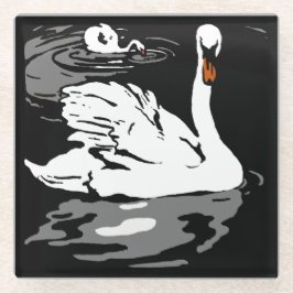 Victoriaans houtsnede Boerderij Dierlijke zwanen Glazen Onderzetter