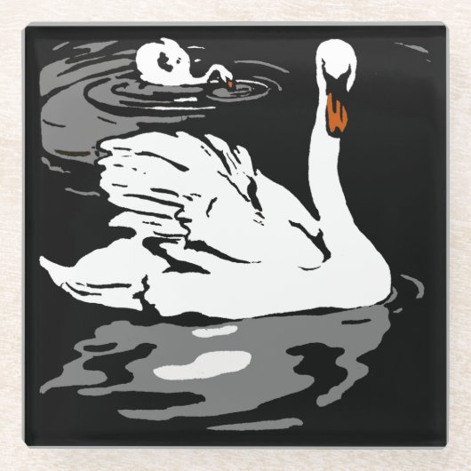 Victoriaans houtsnede Boerderij Dierlijke zwanen Glazen Onderzetter (Voorkant)