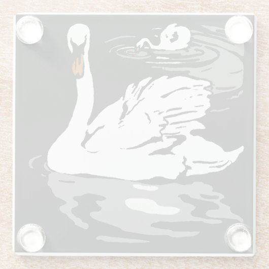 Victoriaans houtsnede Boerderij Dierlijke zwanen Glazen Onderzetter (Achterkant)