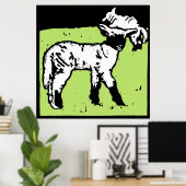 Victoriaans houtsnede boerderijdieren lammeren poster (Thuiskantoor)