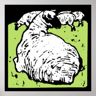 Victoriaans houtsnede boerderijdieren Schapen Poster