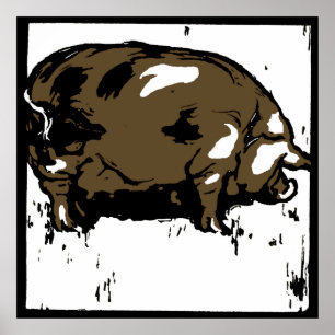 Victoriaans houtsnede boerderijdieren Varkens Poster