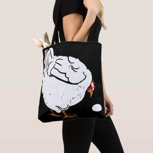 Victoriaans houtsnede kip & ei op tas (Dichtbij)