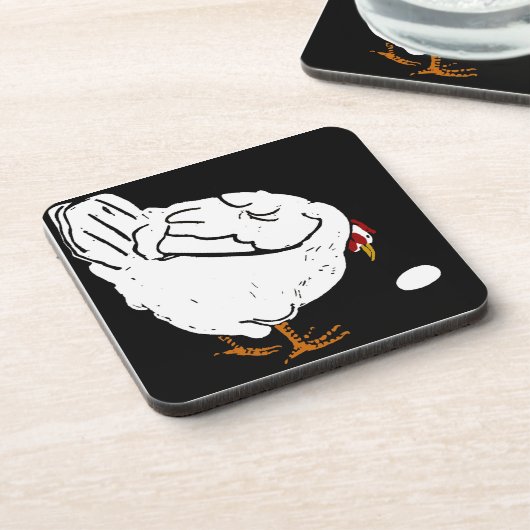 Victoriaans houtsnede kip op Onderzetter (Linkerzijde)