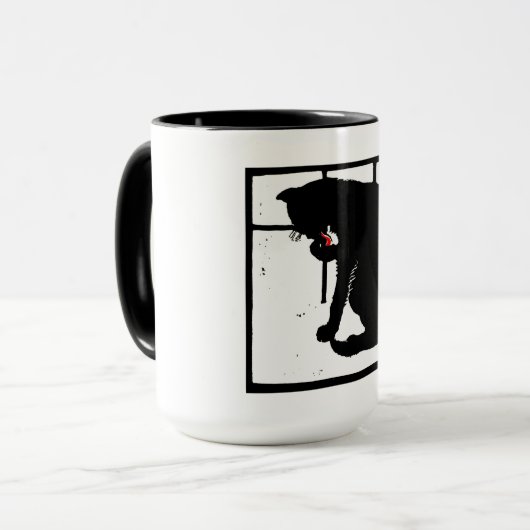 Victoriaans houtsnede kitty kat op Mok (Voorkant links)