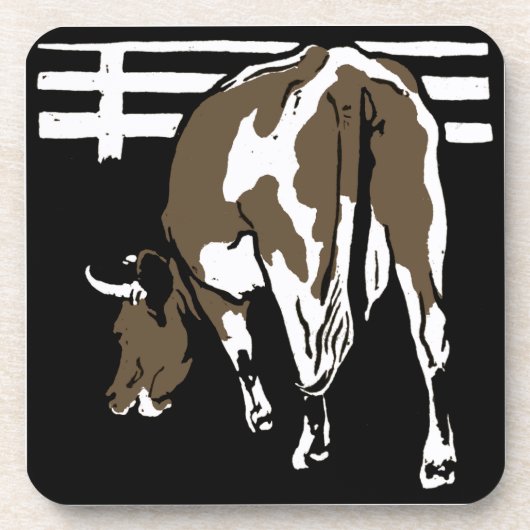 Victoriaans houtsnede Koe op Onderzetter (Voorkant)