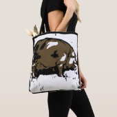 Victoriaans houtsnede varken op tas (Dichtbij)