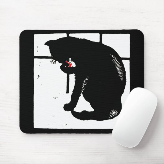 Victoriaans houtsnede zwarte kat mousepad muismat (Met muis)