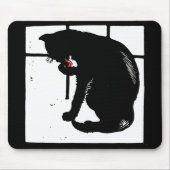 Victoriaans houtsnede zwarte kat mousepad muismat (Voorkant)