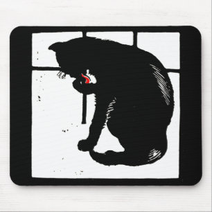 Victoriaans houtsnede zwarte kat mousepad muismat