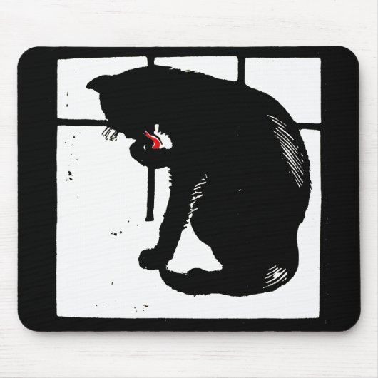 Victoriaans houtsnede zwarte kat mousepad muismat (Voorkant)