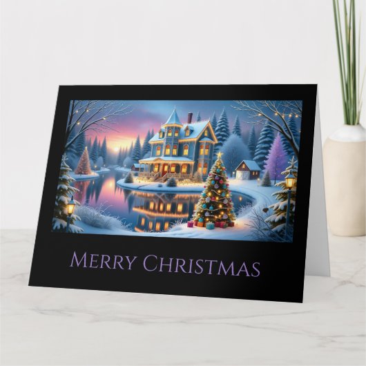Victoriaans huis aan het meer met kerst kaart (Voorkant)