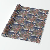 Victoriaans huis, dames, kinderen op kerstavond cadeaupapier (Uitgerold)