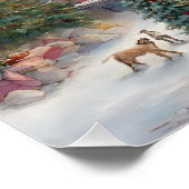 Victoriaans huis, dames, kinderen op kerstavond perfect poster (Hoek)