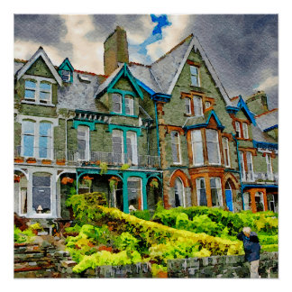 Victoriaans huis in Keswick geschilderd in waterve Perfect Poster