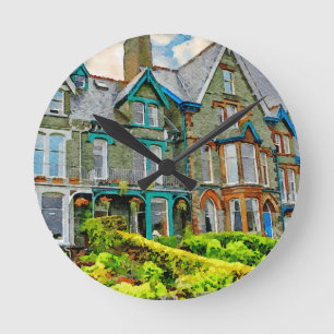 Victoriaans huis in Keswick geschilderd in waterve Ronde Klok
