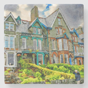 Victoriaans huis in Keswick geschilderd in waterve Stenen Onderzetter