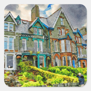 Victoriaans huis in Keswick geschilderd in waterve Vierkante Sticker