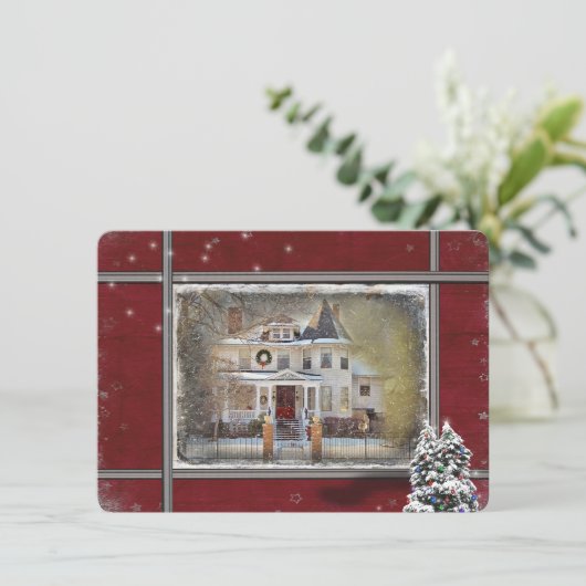 Victoriaans Huis Kerstuitnodiging Kaart (Staand voorkant)