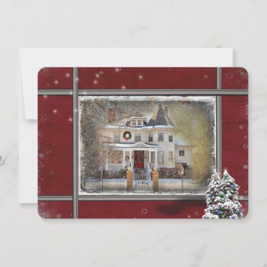 Victoriaans Huis Kerstuitnodiging Kaart (Voorkant)