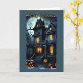 Victoriaans huis met balkons Halloween Kaart (Gele Bloem)