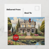 Victoriaans huis met halte teken door het briefkaart (Voorkant / Achterkant)