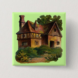 Victoriaans Huis Vierkante Button 5,1 Cm