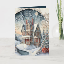 Victoriaans huis voor kerst feestdagen kaart