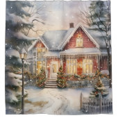 Victoriaans huis winterscène sneeuw douchegordijn (Voorkant)