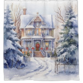 Victoriaans huis winterscène sneeuw douchegordijn (Voorkant)