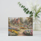 Victoriaans huisje met zomerbloementuin briefkaart (Staand voorkant)