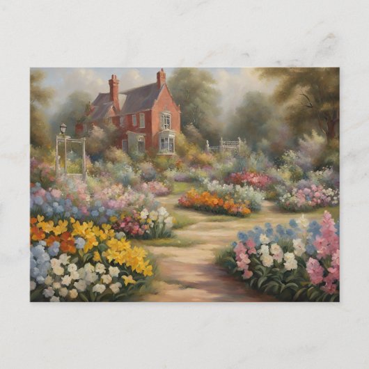 Victoriaans huisje met zomerbloementuin briefkaart (Voorkant)