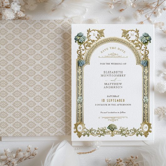 Victoriaans Hydrangea Elegance Bewaar de datum Kaart