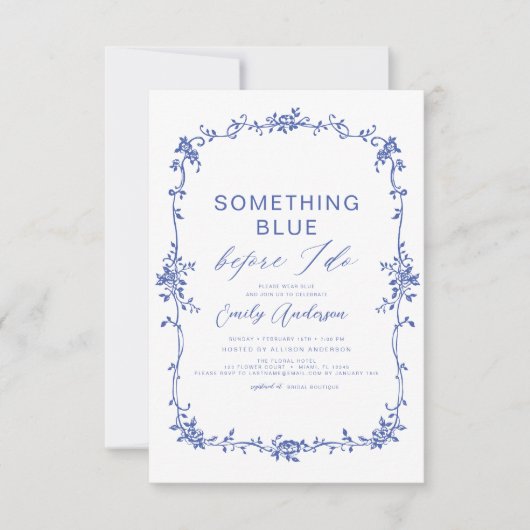 Victoriaans Iets Blauw Frans Vrijgezellenfeest Kaart (Voorkant)