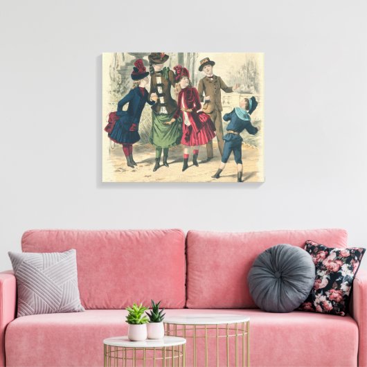 Victoriaans illustratie van de Mode van kinderen Canvas Afdruk (Insitu (Woonkamer))