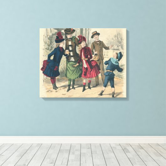 Victoriaans illustratie van de Mode van kinderen Canvas Afdruk (Insitu (Houten vloer))