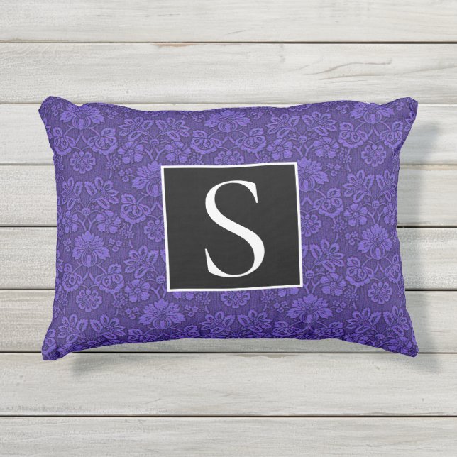  Victoriaans Indigo Damask Paisley Floral Buitenkussen (Voorkant)