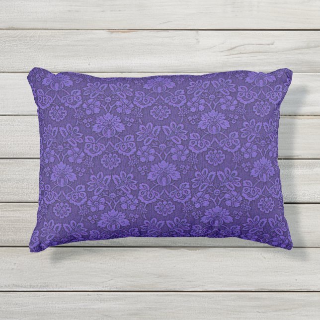  Victoriaans Indigo Damask Paisley Floral Buitenkussen (Voorkant)