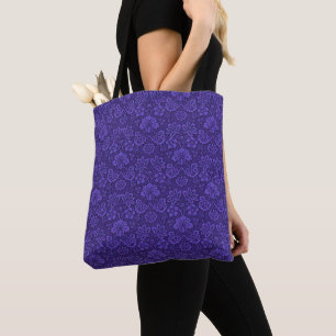  Victoriaans Indigo Damask Paisley Floral Tote Bag