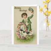 Victoriaans Irish Boy Birthday Wenskaart Kaart (Gele Bloem)