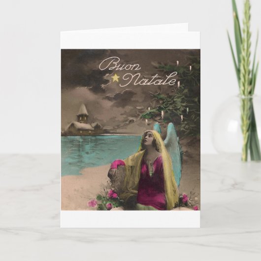 Victoriaans Italiaanse kerstkaart Boun Natale Feestdagen Kaart (Voorkant)