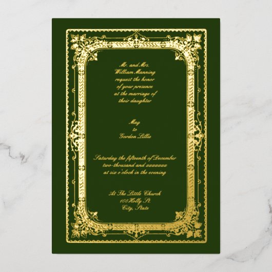  Victoriaans jaar 1870 bruiloft Folie Uitnodiging (Voorkant)