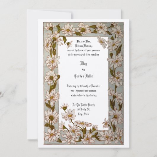 Victoriaans jaar 1884 Floral Daisies Wedding Kaart (Voorkant)