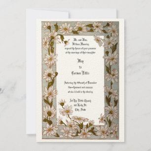  Victoriaans jaar 1884 Floral Daisies Wedding Kaart