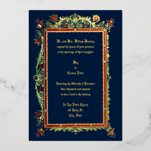  Victoriaans jaar 1893  huwelijk Folie Uitnodiging (Voorkant)