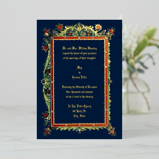  Victoriaans jaar 1893  huwelijk Folie Uitnodiging (Staand Voorkant)