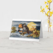 Victoriaans Jack-O-Lantern en Uil Halloween Kaart (Gele Bloem)