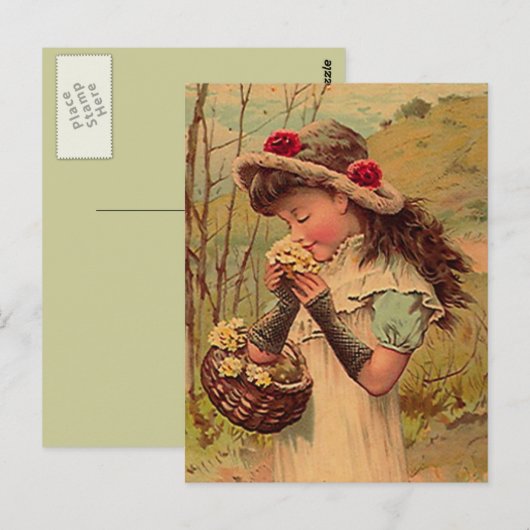  VICTORIAANS johangend BRIEFKAART van wilde bloeme (Voorkant / Achterkant)